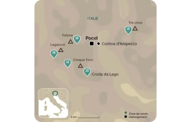 Carte randonnée autour de Pocol, Dolomites, italie