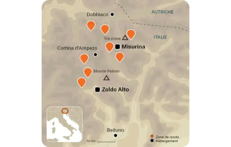 Carte randonnée autour de Misurina et Zoldo Alto