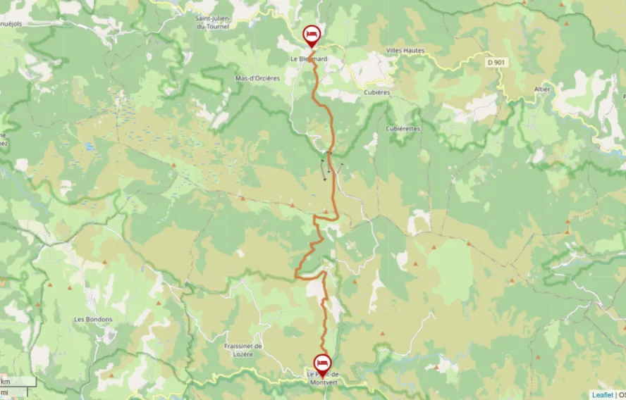 Carte interactive du chemin de Stevenson depuis l'espace client Chamina