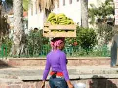 Une femme portant des bananes